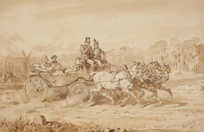 Hrabia Adam Krasiński i Juliusz Kossak w powozie (1877)