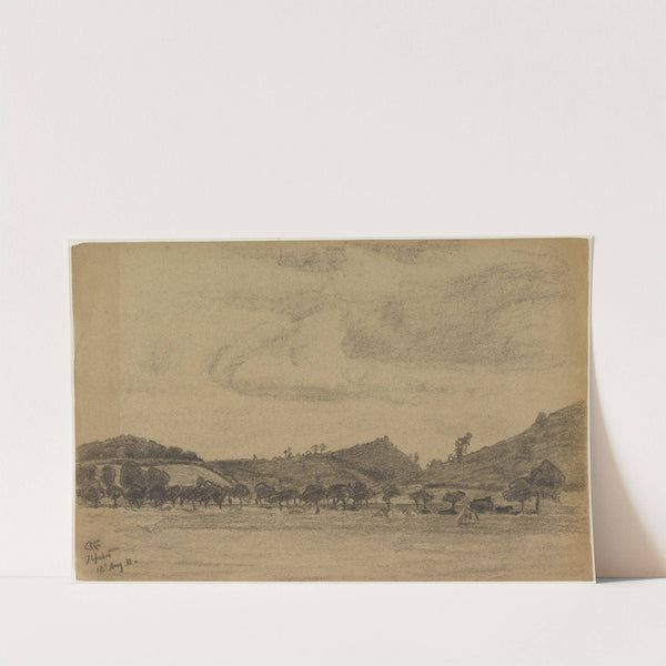 Hügelige Landschaft mit Baumreihe by Gustav Kampmann