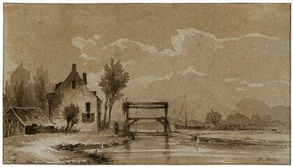 Huis bij een overtoom in een riviertje (1862)