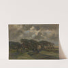 Huisje bij boomrand en vrouwen met visnetten (1872 - 1944) by Frans Smissaert