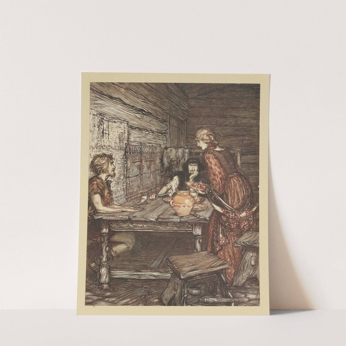 Hunding discovers the likeness between Siegmund and Sieglinde (1910) by Arthur Rackham