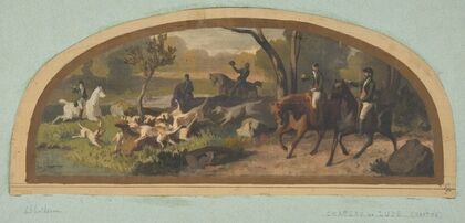 Hunting Scene; Mural design for a lunette in the library of the Chateau de Lude (Sarthe) (19th Century)