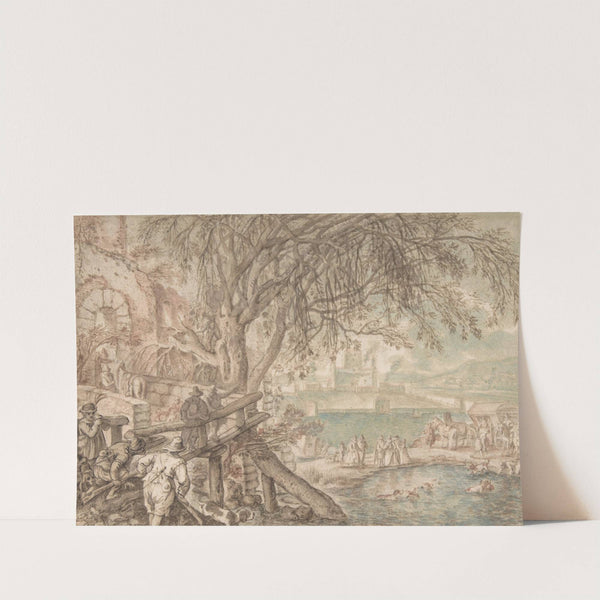Huntsmen and Company Observing Dogs Retrieving Ducks in a Pond (The Month of April) by Pieter Stevens