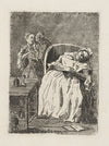Husband kisses maid as wife sleeps in chair (1788)