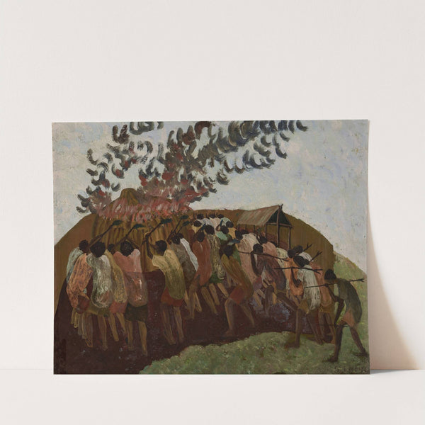 Hut on Fire (mid-20th century) by Sam Ntiro