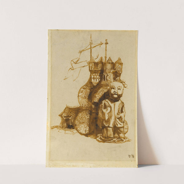 Idole chinoise devant un temple à pavillons bulbeux1837 by Victor Hugo