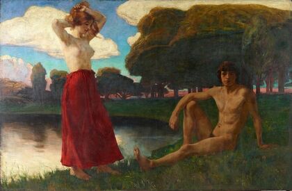 Idyll (Männlicher und weiblicher Halbakt in der Landschaft)