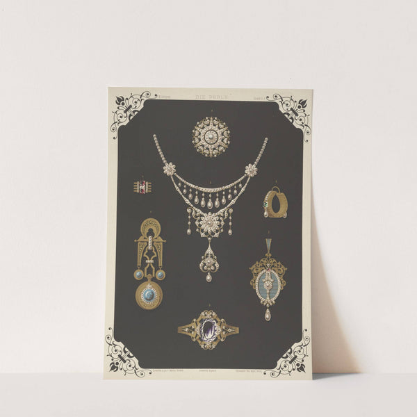 Ii Jahrgang (Liefr. I) 2. [Seven Designs For Jewelry, Including Necklace With Pearls And Diamonds With Central Flower Shape.] (1872 - 1873) by Martin Gerlach