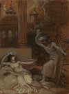Illustration for an Eastern Romance, possibly ‘The Arabian Nights’ (with female figure reclining at left)