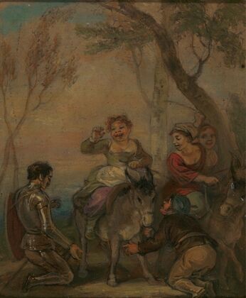 Illustration for Don Quixote (with figures on a donkey)