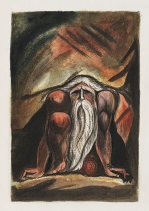 Illustration of a bearded man, crouching