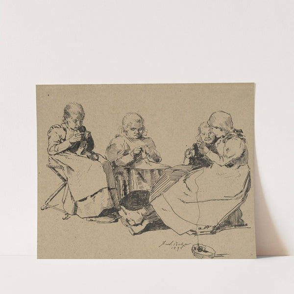 Im Waisenhaus, vier strickende Mädchen by Ferdinand Balzer