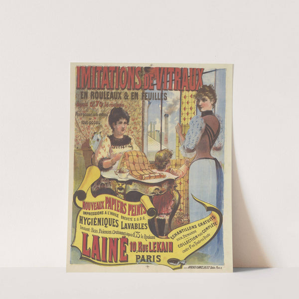 Imitation de vitraux en rouleaux &#038; en feuilles Nouveaux papiers peints, impressions à l&#8217;huile. Lainé, 10 rue Lekain, Paris (1892) by Imp. Camis