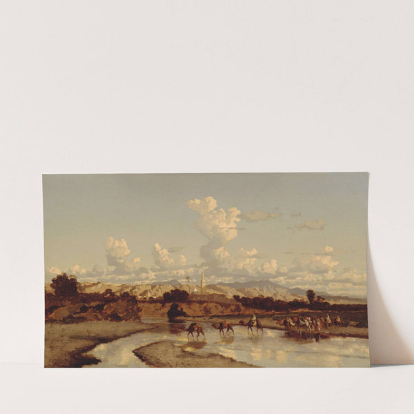 In an oriental landscape a caravan moves through a river (1826-1847) by Prosper Marilhat