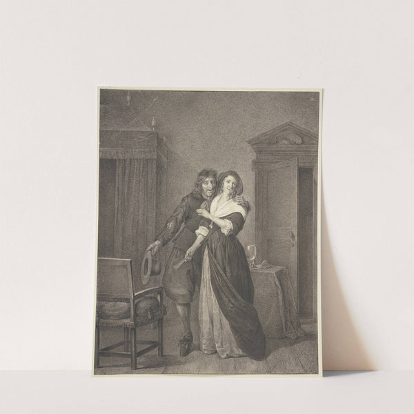 In einem Zimmer mit einem Betthimmel liebkost ein Mann eine junge Frau by Johannes Pieter De Frey