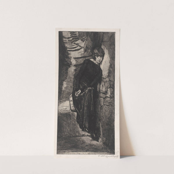 In het zwart geklede vrouw, leunend tegen muur by Marcel Roux