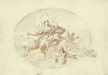 In Wolken schwebender weiblicher Genius mit Krone