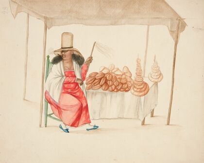 Indian Woman Smoking Cigar in Front of Breadstand