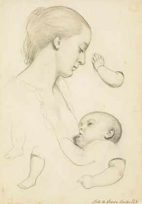 Infant’s Repast – Study of a Mother and Child with separate Arm and Leg Studies of the Child