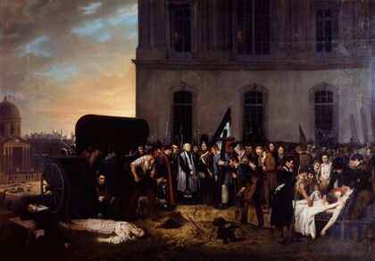 Inhumation provisoire des victimes de Juillet devant la colonnade du Louvre
