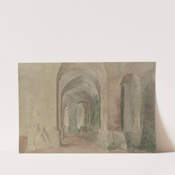 Inneres einer gewölbten Pfeilerhalle by Anton Radl