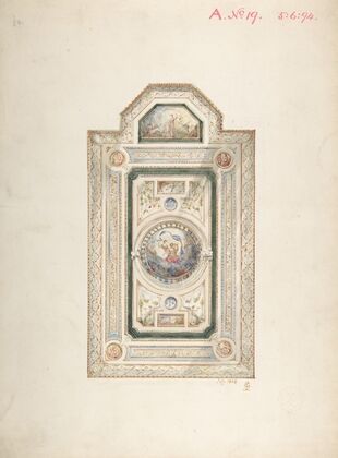 Inscribed drawing with monogram of Sang, of a ceiling design, July 1868