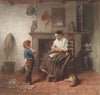 Interieur met een jongetje, een vlieger en een vrouw