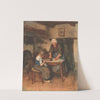 Interieur met strijkende vrouw en naaiend kind (1854 - 1914) by Albert Neuhuys