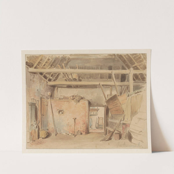 Interieur van een boerenschuur met doorkijk naar de keuken by Jan Striening