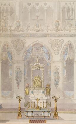 Interior Elevation of Reims Cathedral with a Statue of King Louis I and an Altar placed at Front