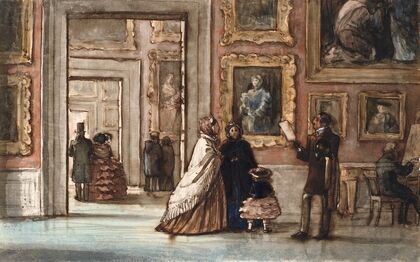 Interiør med besøgende i Palazzo Pitti i Firenze