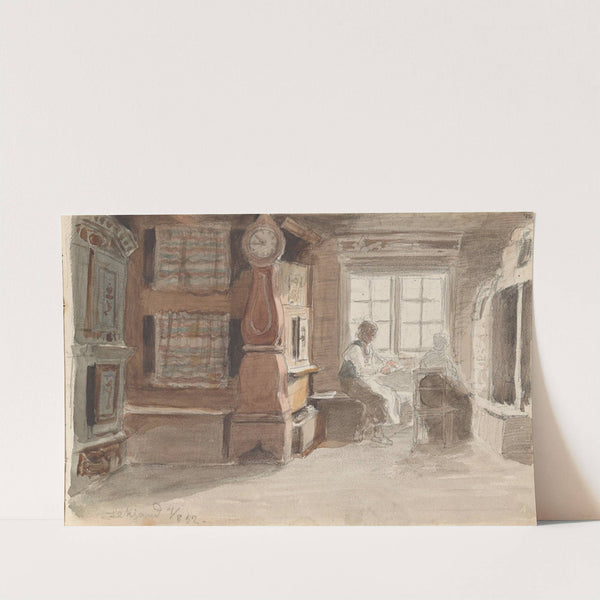 Interiør med figurer, Leksand (1852) by Adolph Tidemand