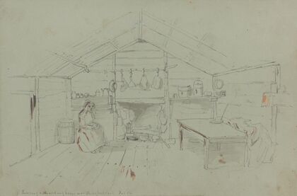 Interior of a boarding house near Nickajack Cave. (1857)