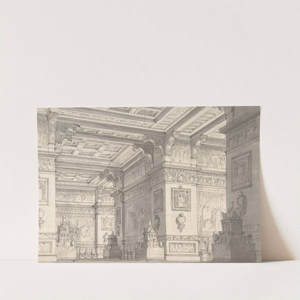 Interior of a Stateroom with Four Tables Displaying Urns and Tabernacles. by Alessandro Sanquirico