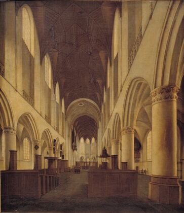 Interior Of St Bavo Church In Haarlem. View From The Nave Towards The Choir