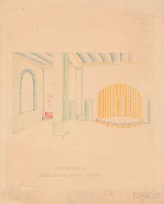 Interior perspective drawings of Hotel Siwanoy, Mount Vernon, NY.] [Interior perspective of dining room