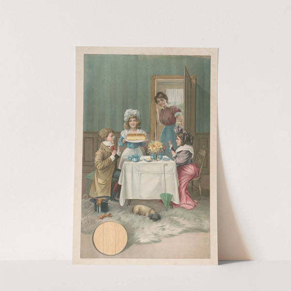 Interior scene with children having tea and being served bread (1905) by Gray Litho. Co
