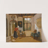 Interior with a maid, a girl with a dog, and a map of dordrecht by Abraham Van Strij