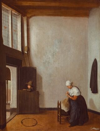 Interior With A Woman Combing A Little Girl’s Hair