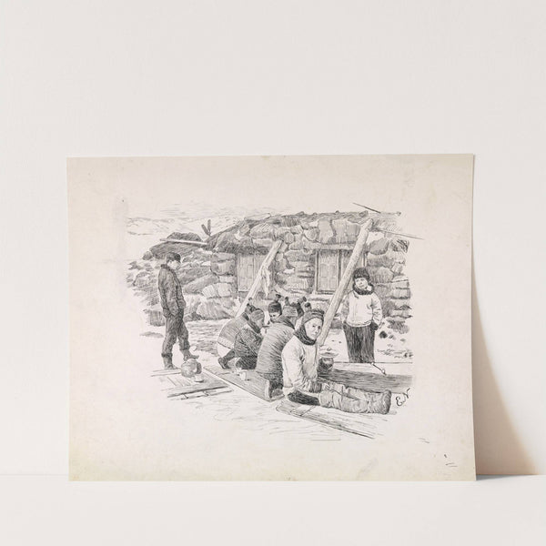 Inuitkvinner lager kajakk til Fridtjof Nansen (1889) by Eivind Nielsen