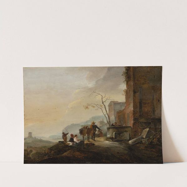 Italian Landscape with Figures at a Fountain among Antique Ruins by Thomas Wijck