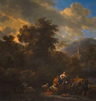 Italianate Landscape with Figures and Pack Animals on the Banks of a River — size preview