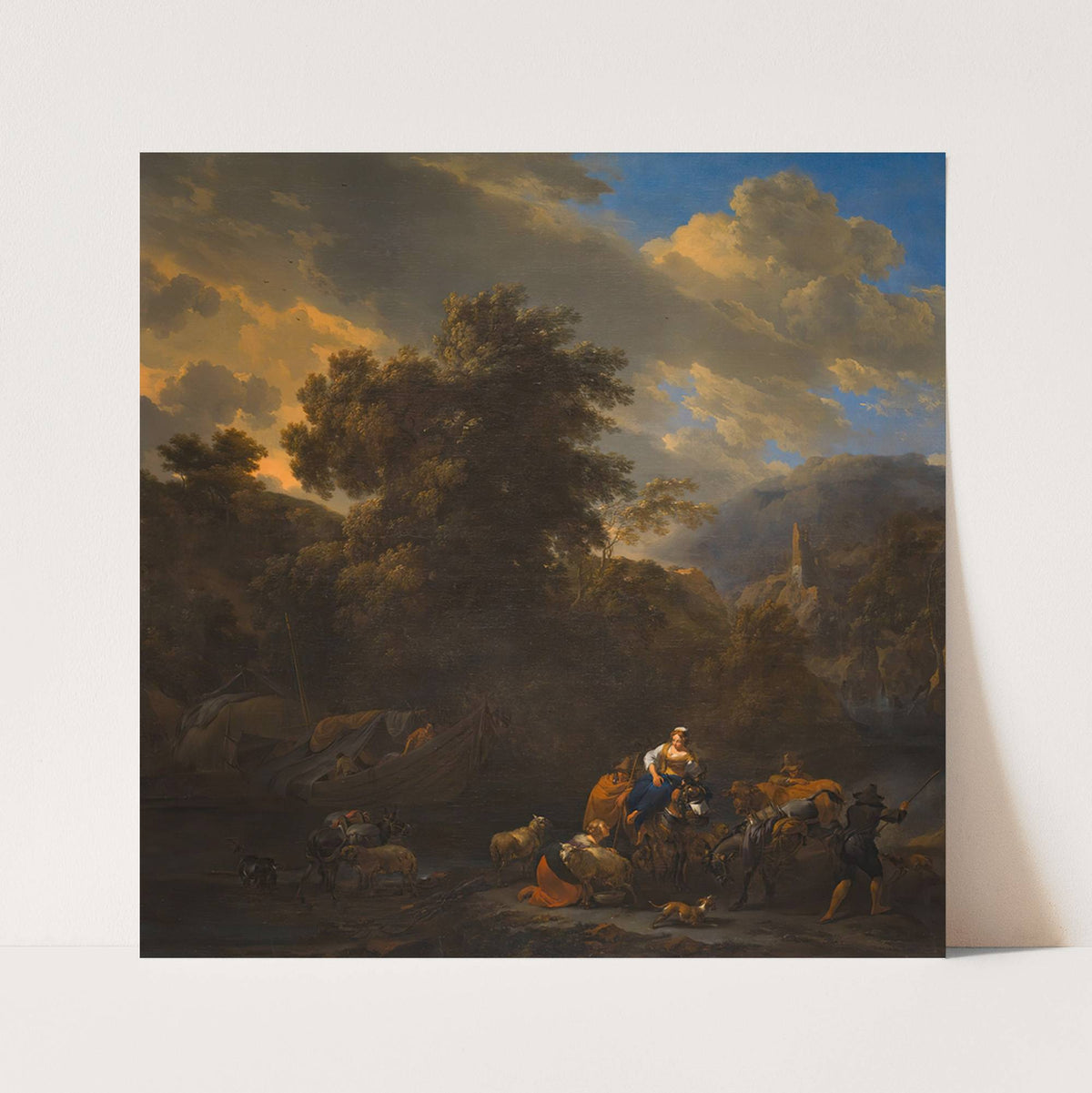 Italianate Landscape with Figures and Pack Animals on the Banks of a River by Nicolaes Pietersz. Berchem