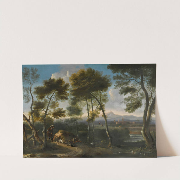 Italianate landscape with hunters shooting ducks by Angeluccio
