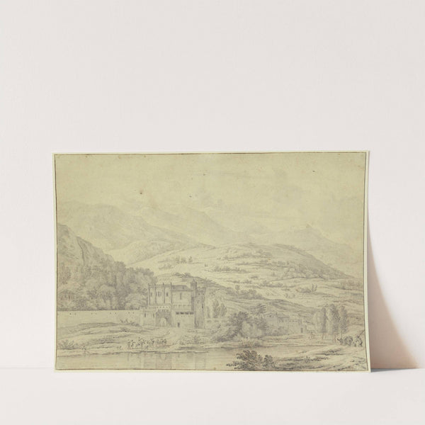 Italienische Gebirgslandschaft mit schloßartigem Gebäude by Jan Vermeer van Haarlem the Elder