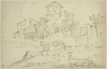 Italienische Landschaft mit zwei Männern und einem Lasttier