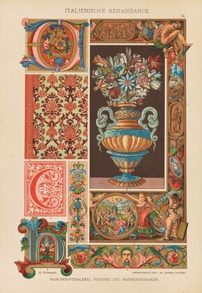 Italienische Renaissance – Manuskriptmalerei, Weberei und Marmormosaiken (1887)