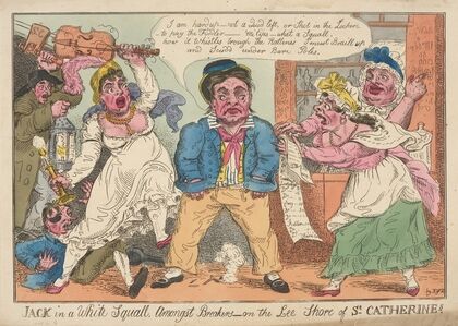 Jack in a white squall, amongst breakers on the lee shore of St. Catherine’s. (1811)