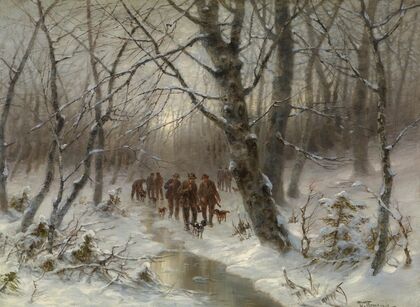 Jäger im Winterwald