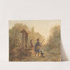 Jager in gesprek met een boerin bij een waterput, naast hem een hond (1797 - 1870) by Andreas Schelfhout